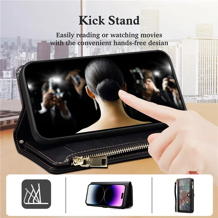 ESEBLE for Google Pixel 8 RFID Blocking Leather Phone Case Zipper Pocket Cover with Wallet Stand - Black
