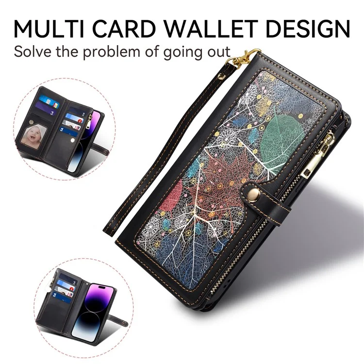 ESEBLE for Google Pixel 8 RFID Blocking Leather Phone Case Zipper Pocket Cover with Wallet Stand - Black