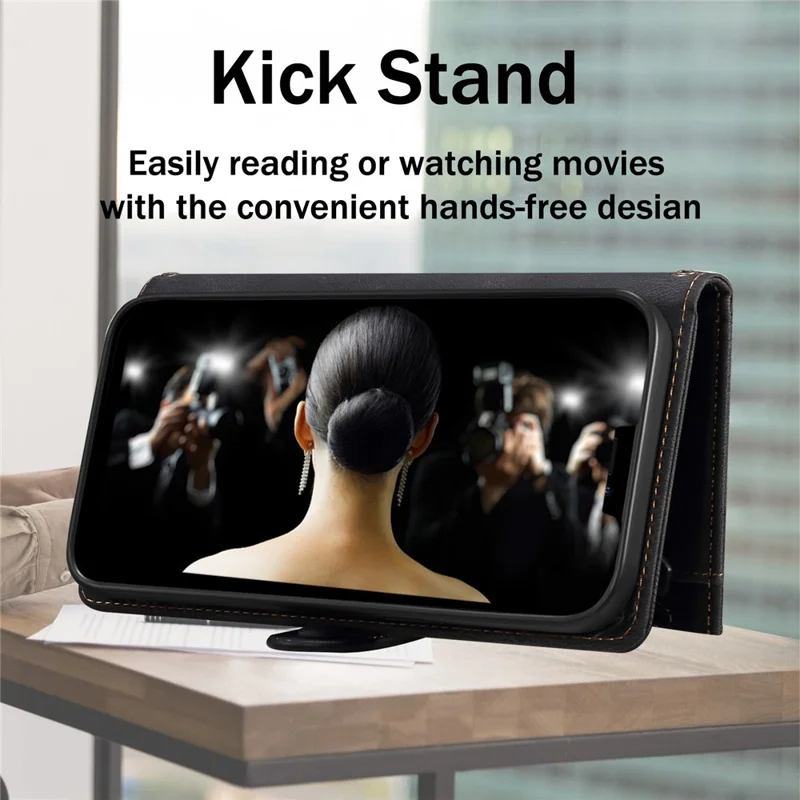 ESEBLE Star Series Leather Phone Case for Google Pixel 8 , Zipper Pocket Wallet RFID Blocking Phone Stand Cover - Black