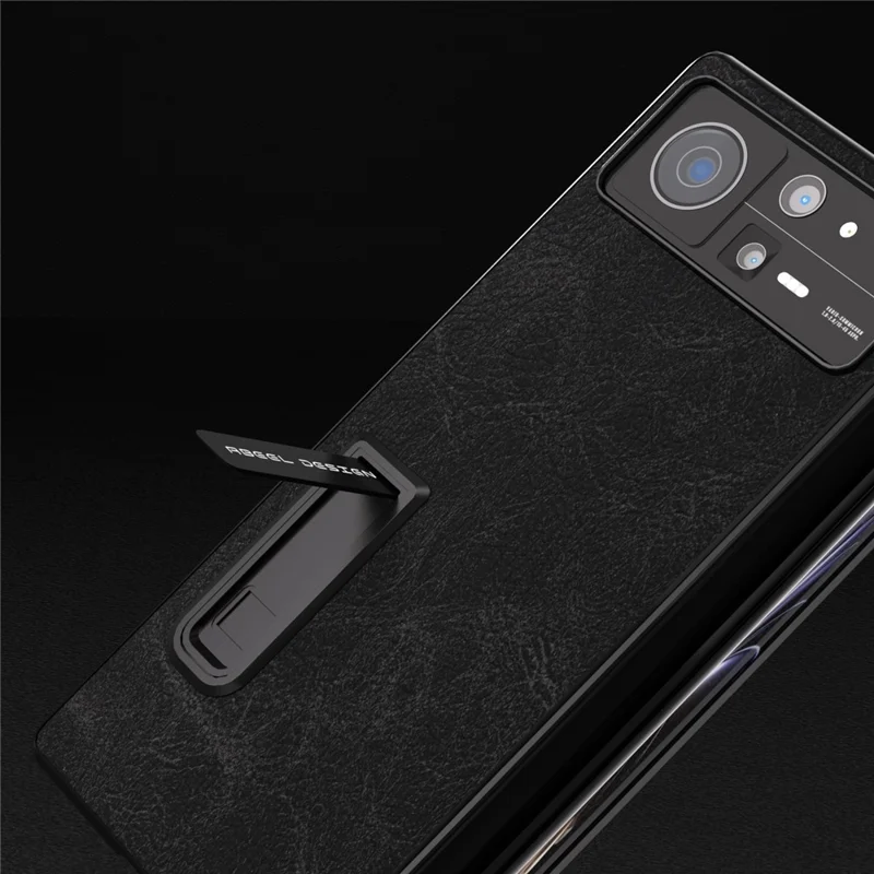 ABEEL Per Xiaomi Mix Fold 2 5G Custodia protettiva in pelle PU+PC con texture a lisca di pesce, con supporto pieghevole e pellicola protettiva per lo schermo - Nero