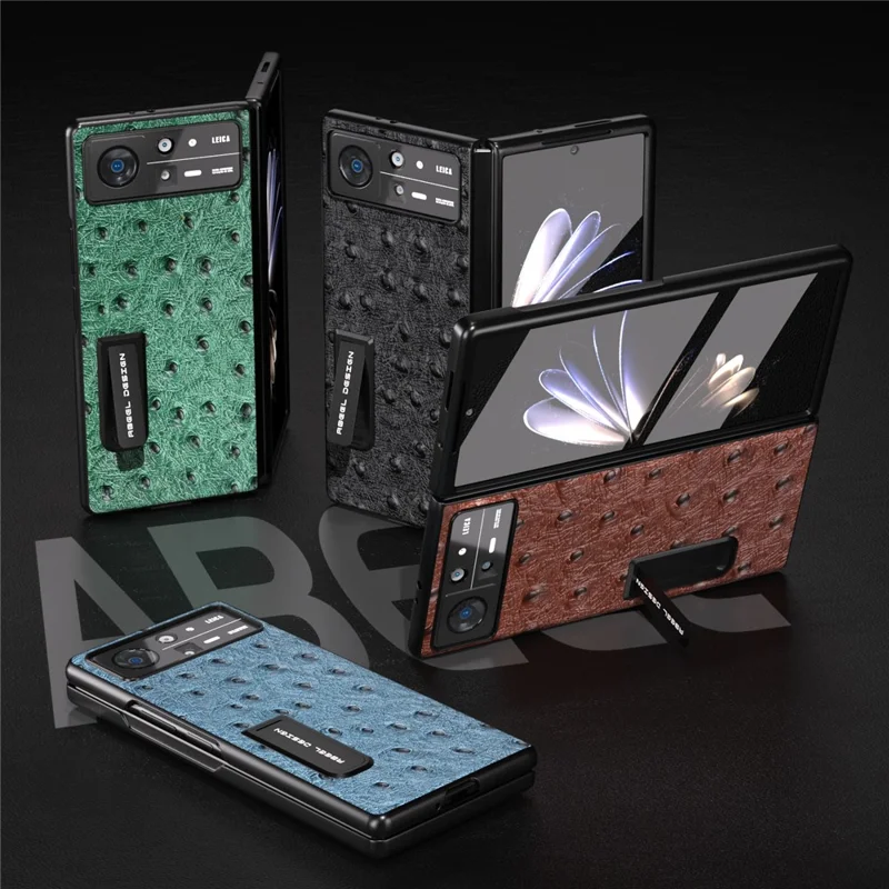 ABEEL Per Xiaomi Mix Fold 2 5G Custodia protettiva in vera pelle bovina + PC con texture struzzo Custodia con supporto pieghevole Custodia protettiva per telefono con pellicola per schermo anteriore - Verde