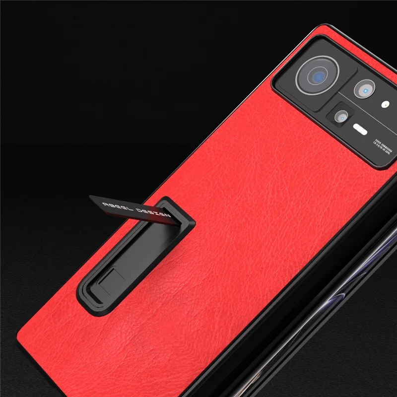 ABEEL для Xiaomi Mix Fold 2 5G Ретро-чехол из текстурной кожи+ПК с подставкой Всеобъемлющий ударопрочный чехол для телефона с защитной пленкой для экрана - Красный 