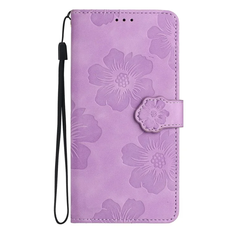 Phone Case for Sony Xperia L4 Flowers Imprinted Stand PU Leather Wallet Cover - Purple