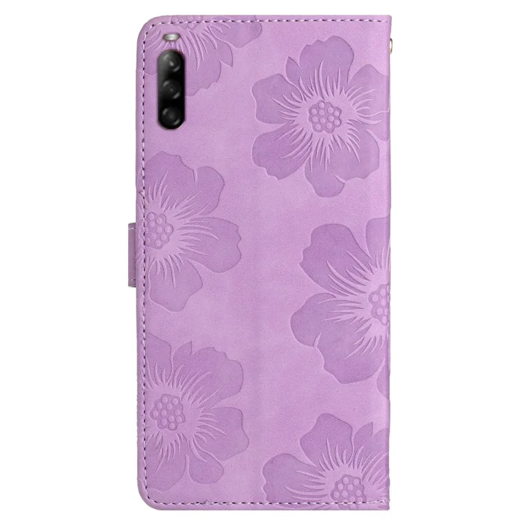 Phone Case for Sony Xperia L4 Flowers Imprinted Stand PU Leather Wallet Cover - Purple