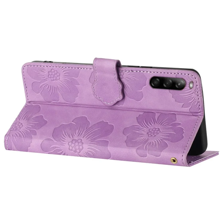 Case de Teléfono Para Sony Xperia L4 Flores Impresas PU PU Cuero Cover de Cuero - Púrpura