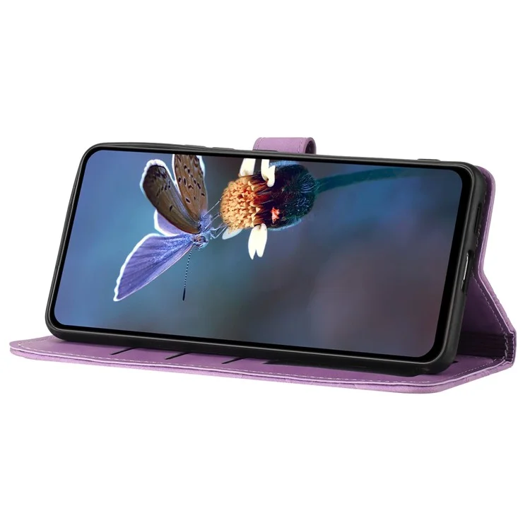 Case de Teléfono Para Sony Xperia L4 Flores Impresas PU PU Cuero Cover de Cuero - Púrpura