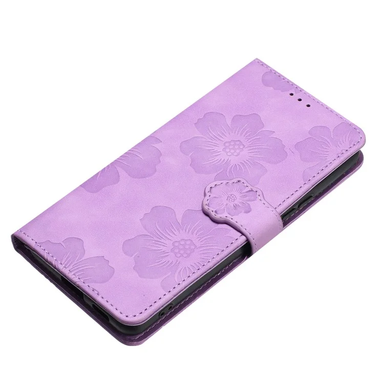 Phone Case for Sony Xperia L4 Flowers Imprinted Stand PU Leather Wallet Cover - Purple