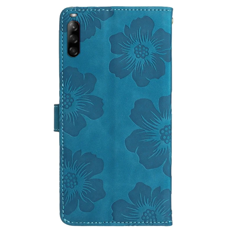 Phone Case for Sony Xperia L4 Flowers Imprinted Stand PU Leather Wallet Cover - Blue
