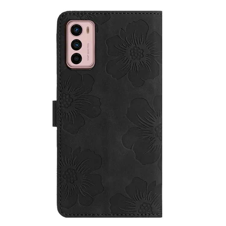 Para Motorola Moto G42 4G Flores Impresso Estojo de Suporte de Carteira Couro Anti-queda Capa de Telefone - Preto