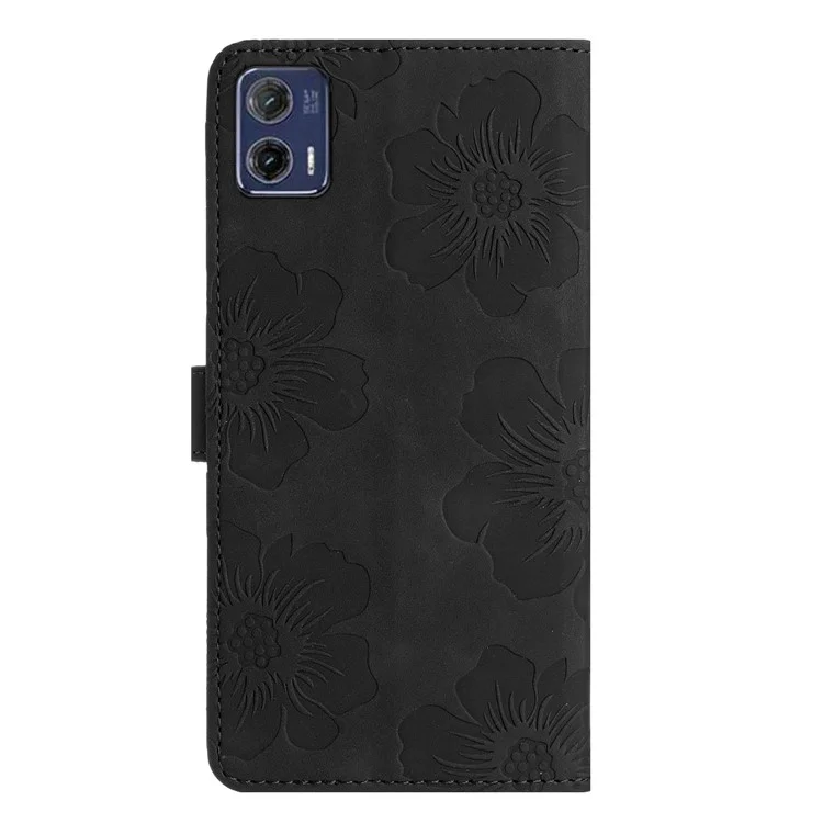 Для Motorola Moto G73 5G Stand PU Leather Case Flowers Imprinted Protective Wallet Phone Cover - Black