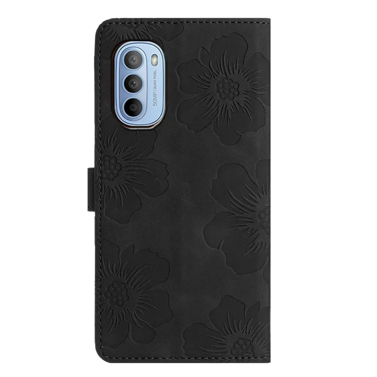 Étui en cuir à motifs de fleurs pour Motorola Moto G62 5G, portefeuille avec support anti-chute - Noir