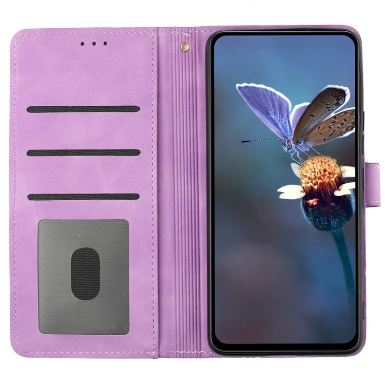 Anti-drop Cover for Samsung Galaxy A41 (Global Version) Flores Impresas Soporte de Cartera Funda Telefónica de Cuero - Púrpura