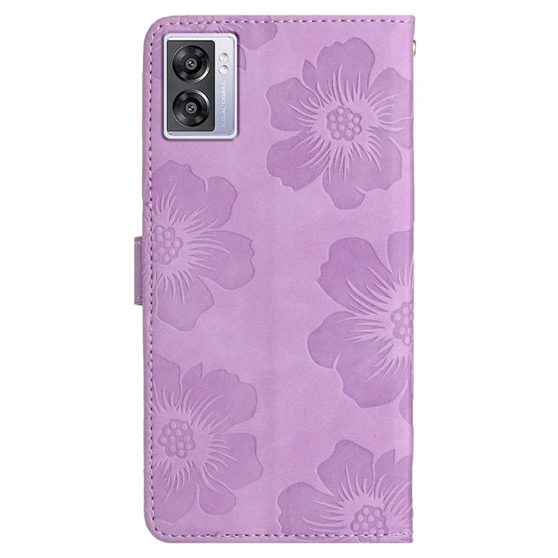 Para Oppo A57 (2022) 5G / A77 5G / A57 4G Stand Flores Estampadas Capa de Carteira de Couro PU - Roxo