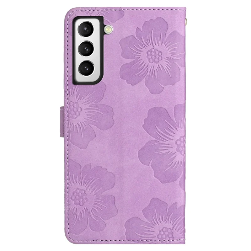 PU Leather Case for Samsung Galaxy S21 5G / 4G , Stand Flowers Imprinted Phone Cover Shell Wallet - Purple