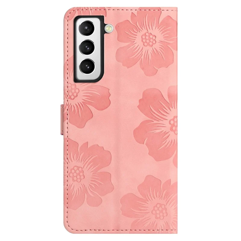 Para capa de telefone com carteira Samsung Galaxy S21+ 5G, capa de couro PU Shell Stand Flowers Imprinted Phone Case - Rosa