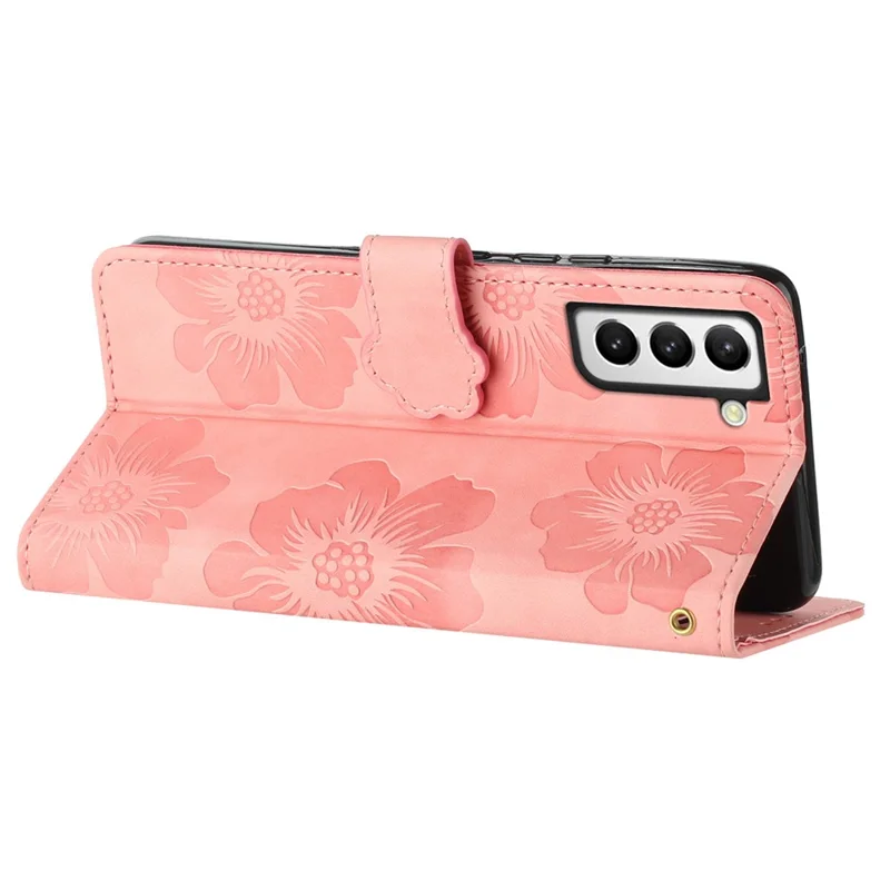 Para capa de telefone com carteira Samsung Galaxy S21+ 5G, capa de couro PU Shell Stand Flowers Imprinted Phone Case - Rosa