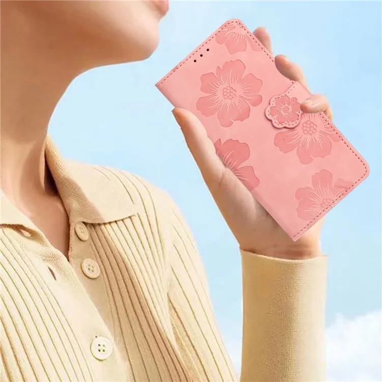 Cell Phone Cover Shell for Samsung Galaxy S21 Ultra 5G , Stand Flowers Imprinted PU Leather Wallet Case - Pink