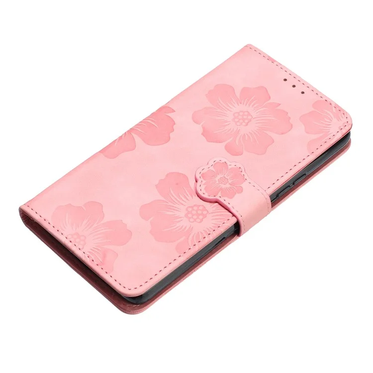 Cell Phone Cover Shell for Samsung Galaxy S21 Ultra 5G , Stand Flowers Imprinted PU Leather Wallet Case - Pink