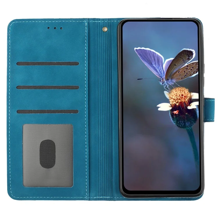 Para el Samsung Galaxy S22 Ultra 5G Smartphone Case Stand Flowers Imprinted PU Leather Wallet Phone Cover - Azul