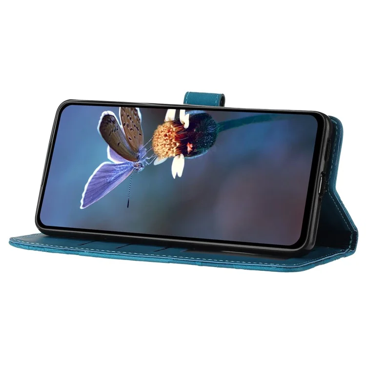 Para el Samsung Galaxy S22 Ultra 5G Smartphone Case Stand Flowers Imprinted PU Leather Wallet Phone Cover - Azul