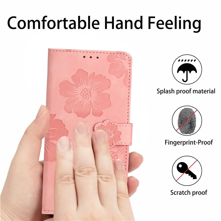 For Samsung Galaxy A50 / A50s / A30s Flowers Imprinted Leather Phone Cover Wallet Stand Case with Strap - Pink