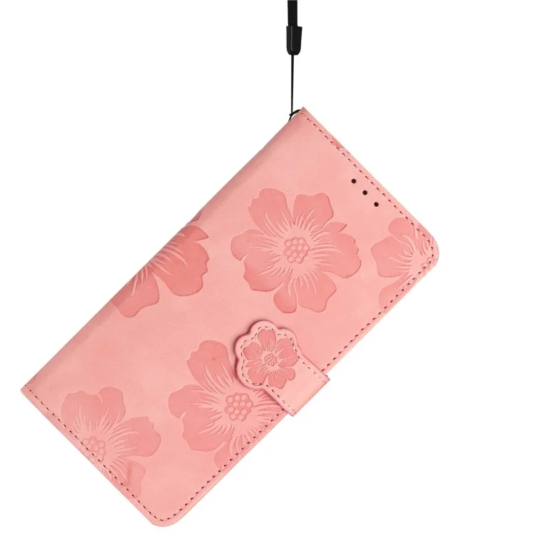 For Samsung Galaxy A50 / A50s / A30s Flowers Imprinted Leather Phone Cover Wallet Stand Case with Strap - Pink