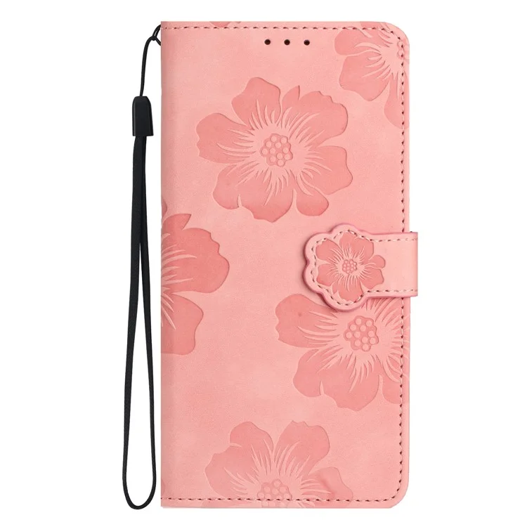 Flowers Imprinted Shell for Samsung Galaxy A13 5G Leather Phone Cover Wallet Stand Case with Strap - Pink