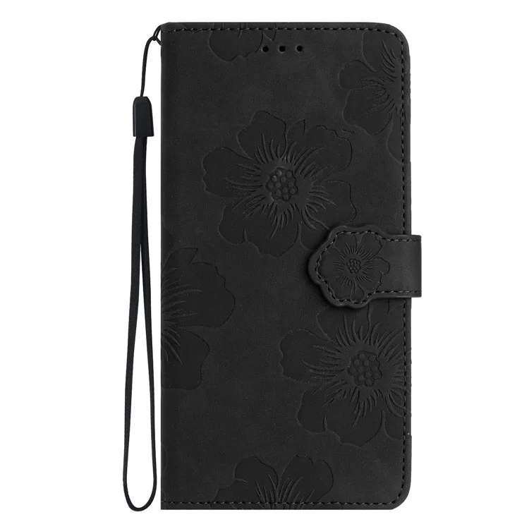 Capa à prova de choque para Samsung Galaxy A40 Flores Impressas Stand Carteira de Telefone Caso de Couro - Preto