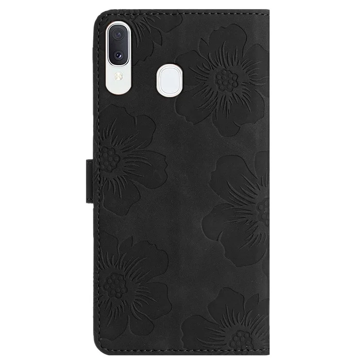 Capa à prova de choque para Samsung Galaxy A40 Flores Impressas Stand Carteira de Telefone Caso de Couro - Preto