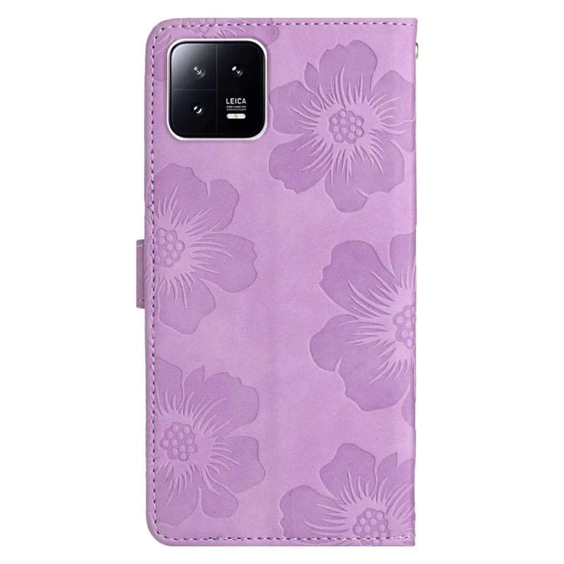 Per Xiaomi 13 Pro 5G Fiori Stampati Stand Case Portafoglio in Pelle Custodia Antiurto per Telefono - Viola
