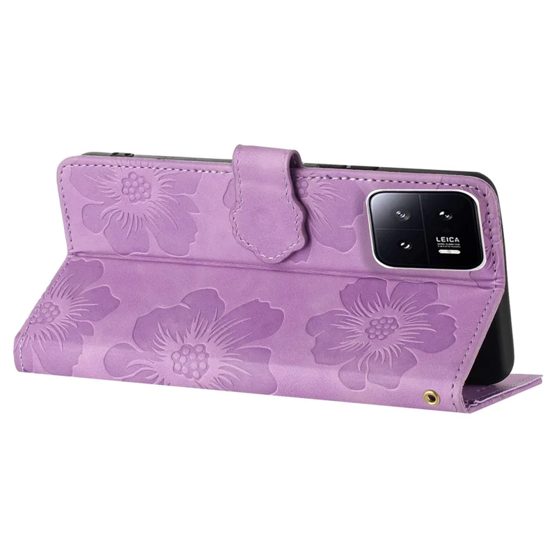 Per Xiaomi 13 Pro 5G Fiori Stampati Stand Case Portafoglio in Pelle Custodia Antiurto per Telefono - Viola