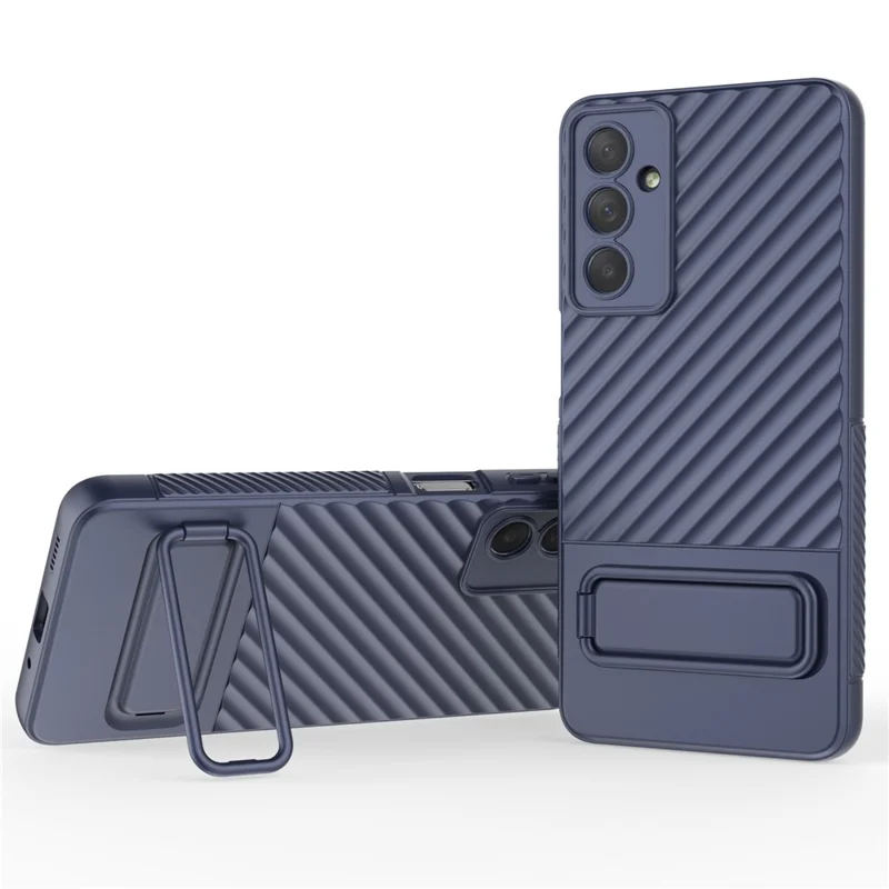 For Samsung Galaxy M54 5G / F54 5G Flexible Soft TPU Case Scratch Resistant Skin-touch Phone Cover with Kickstand - Dark Blue