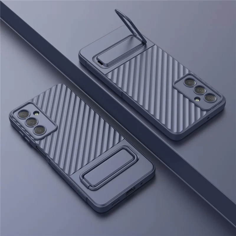 For Samsung Galaxy M54 5G / F54 5G Flexible Soft TPU Case Scratch Resistant Skin-touch Phone Cover with Kickstand - Dark Blue