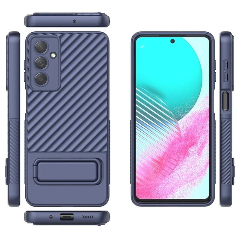 For Samsung Galaxy M54 5G / F54 5G Flexible Soft TPU Case Scratch Resistant Skin-touch Phone Cover with Kickstand - Dark Blue