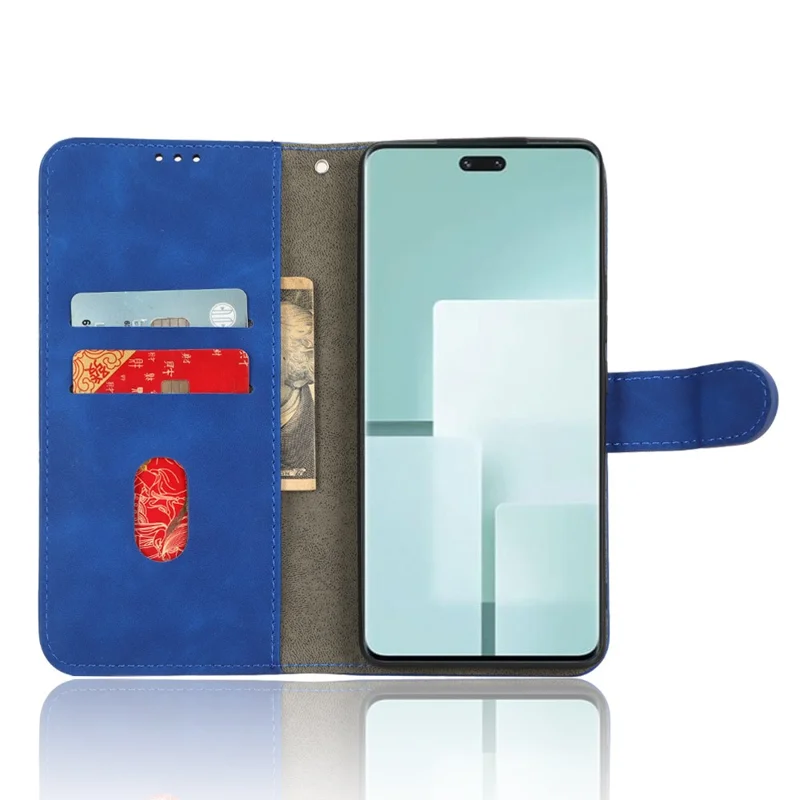 Skin-touch Leather Case for Xiaomi Civi 3 5G , Foldable Stand Wallet Protective Phone Cover - Blue