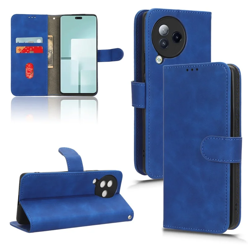 Skin-touch Leather Case for Xiaomi Civi 3 5G , Foldable Stand Wallet Protective Phone Cover - Blue