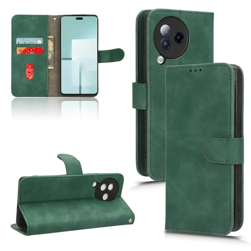 Ledertasche mit Hautgefühl für Xiaomi Civi 3 5G, Faltbarer Standfuß, Schutzhülle - Grün