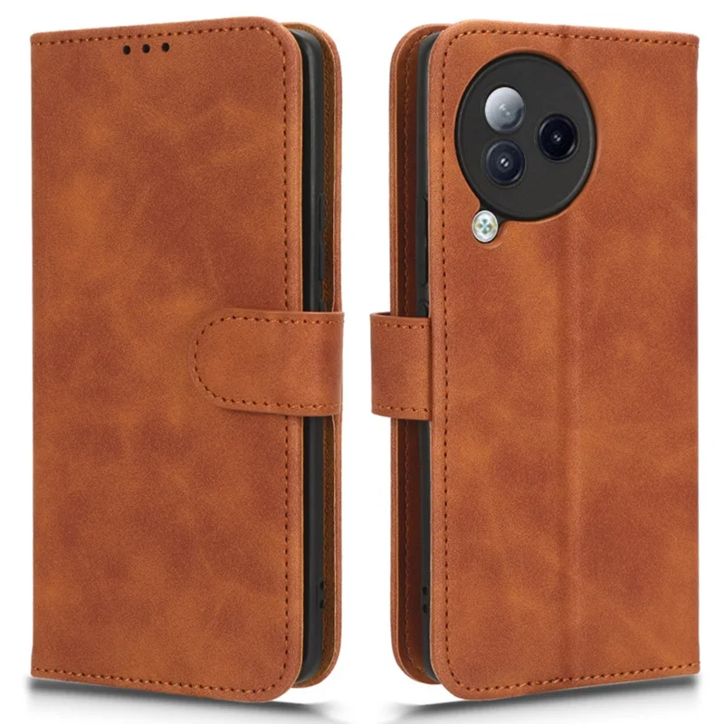 Skin-touch Leather Case for Xiaomi Civi 3 5G , Foldable Stand Wallet Protective Phone Cover - Brown
