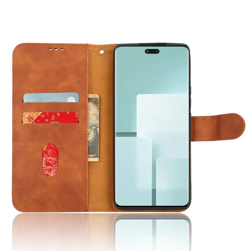 Skin-touch Leather Case for Xiaomi Civi 3 5G , Foldable Stand Wallet Protective Phone Cover - Brown