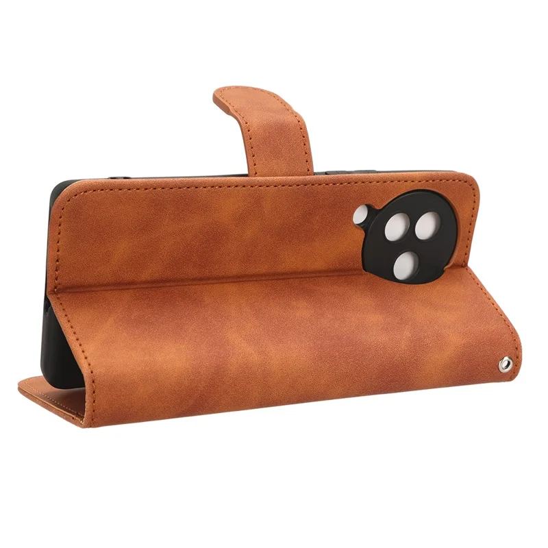 Skin-touch Leather Case for Xiaomi Civi 3 5G , Foldable Stand Wallet Protective Phone Cover - Brown