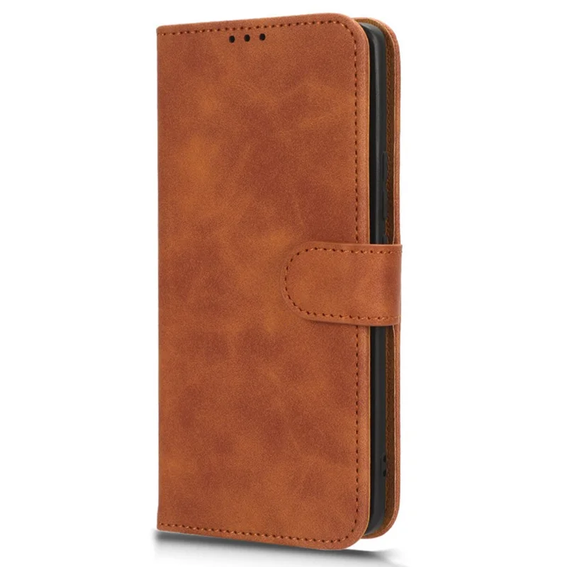 Skin-touch Leather Case for Xiaomi Civi 3 5G , Foldable Stand Wallet Protective Phone Cover - Brown