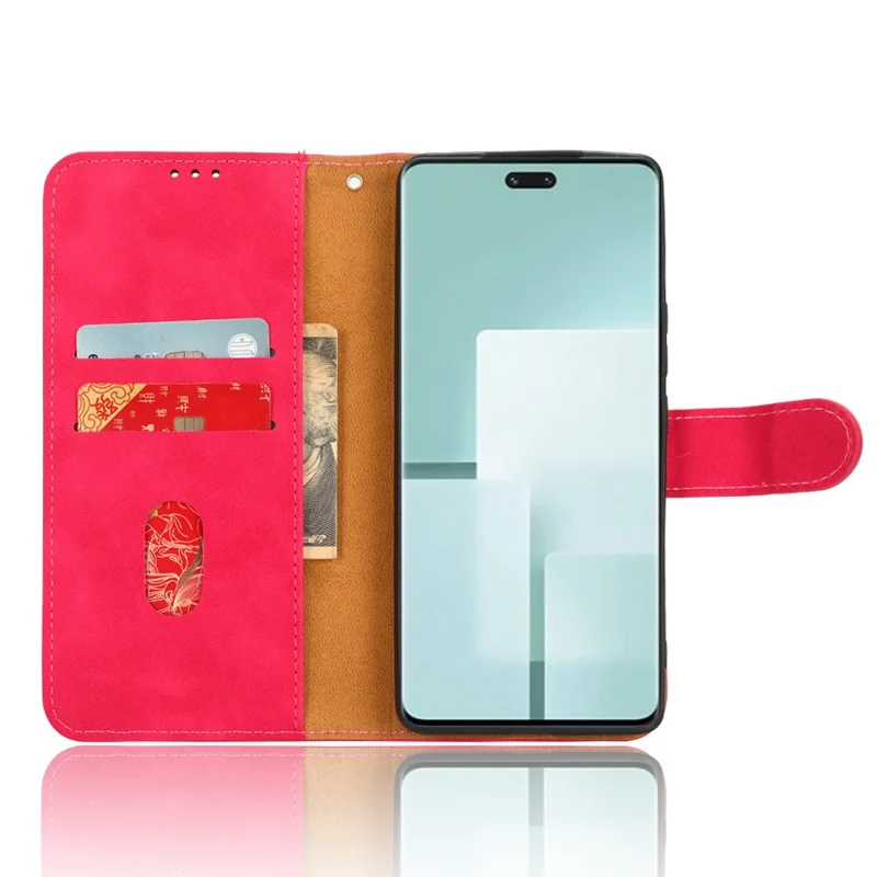 Кожаный чехол с кожаными ощущениями для Xiaomi Civi 3 5G, защитный телефонный чехол-бумажник с функцией складного стенда - Розовый