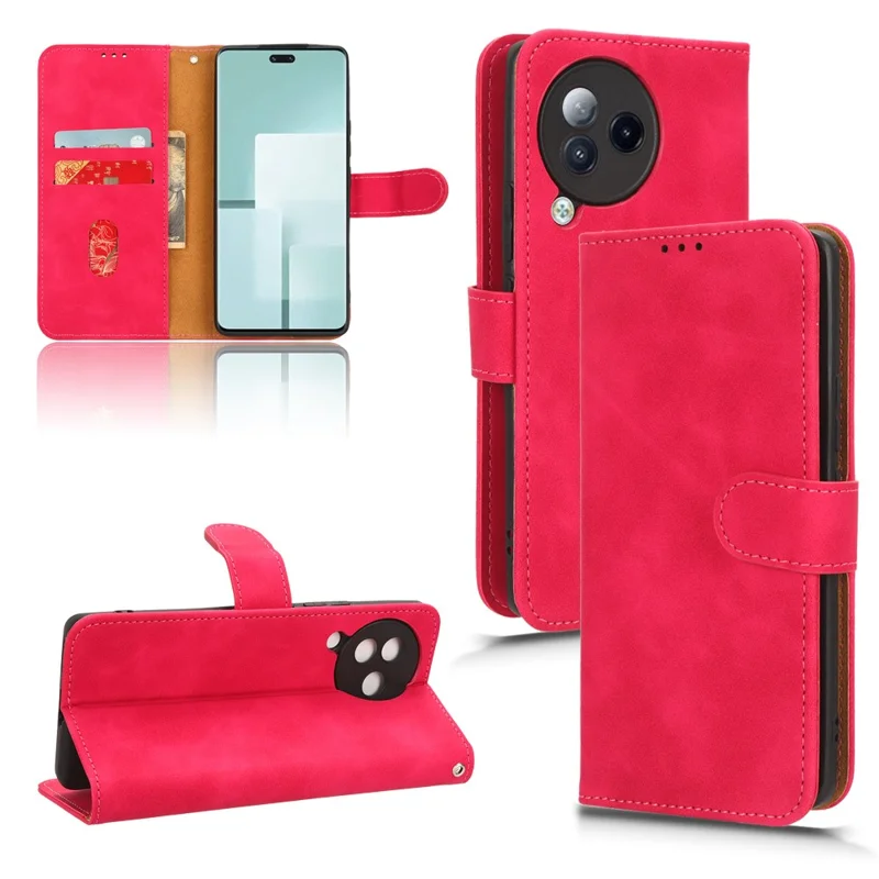 Кожаный чехол с кожаными ощущениями для Xiaomi Civi 3 5G, защитный телефонный чехол-бумажник с функцией складного стенда - Розовый