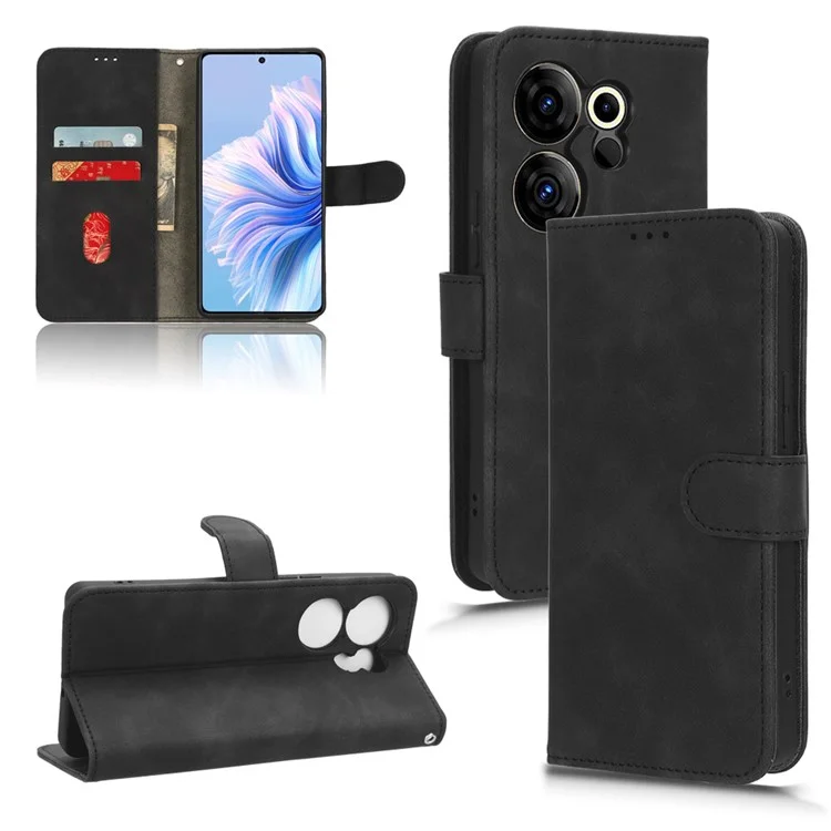 Pour TECNO Camon 20 4G / Camon 20 Premier 5G Étui en cuir avec support Portefeuille Peau de contact Housse de téléphone - Noir