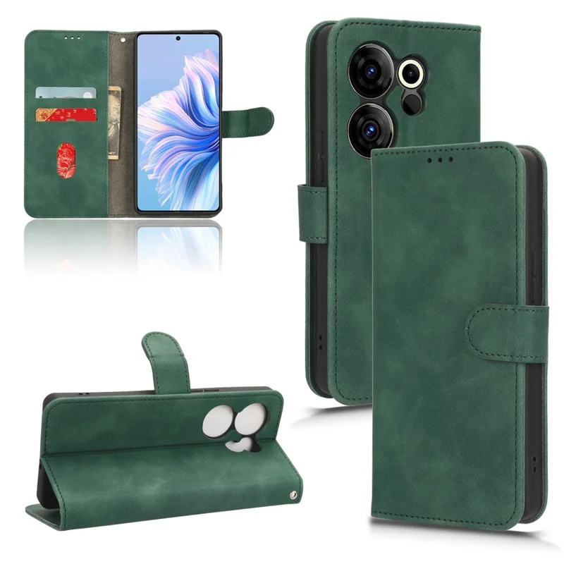 For TECNO Camon 20 4G / Camon 20 Premier 5G Leather Case Stand Wallet Skin-Touch Phone Cover - Green