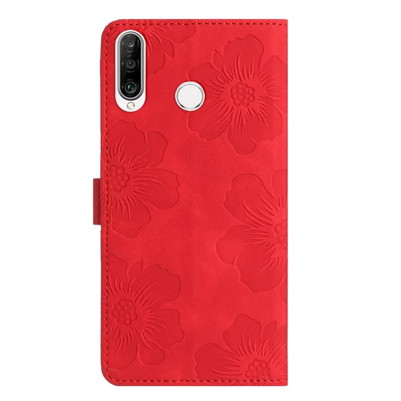 Флип -кошелек Для Huawei P30 Lite / P30 Lite New Edition / Nova 4e, PU Кожаные Цветы Отпечатанные Подставки Для Подставки Для Телефона - Красный