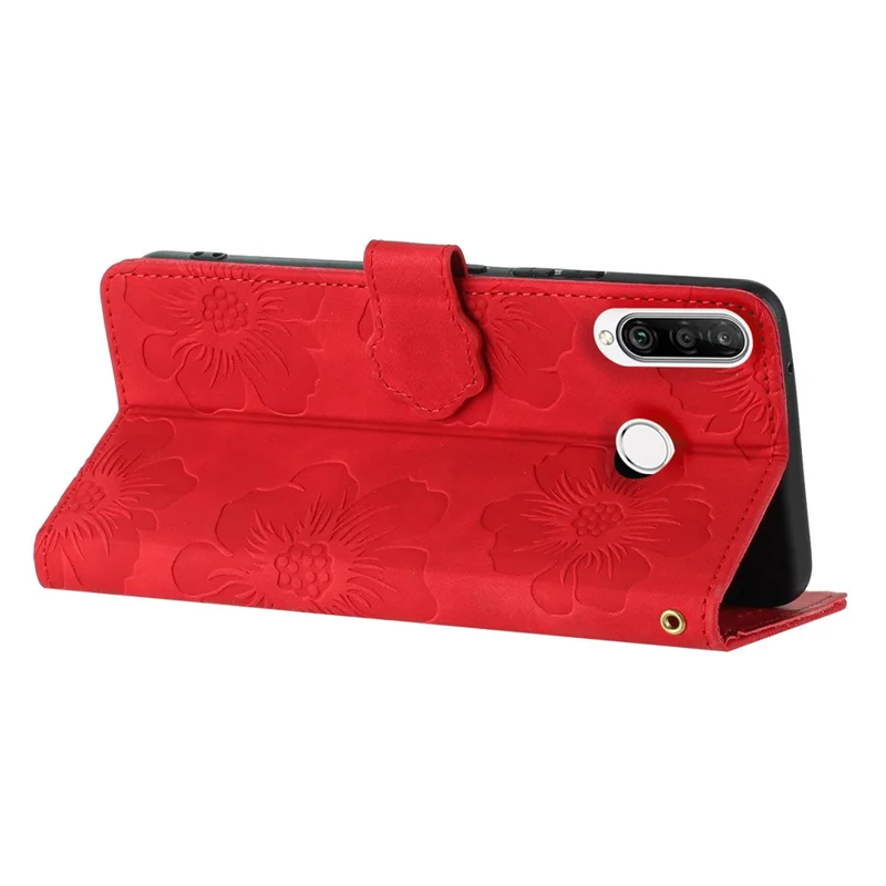 Capa de Carteira Flip para Huawei P30 Lite / P30 Lite New Edition / nova 4e, Capa de Telefone de Couro PU com Padrão de Flores Impresso - Vermelho