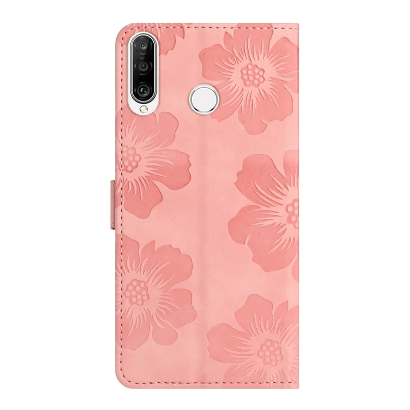 Flip Wallet Case for Huawei P30 Lite / P30 Lite New Edition / nova 4e , PU Leather Flowers Imprinted Stand Phone Cover - Pink