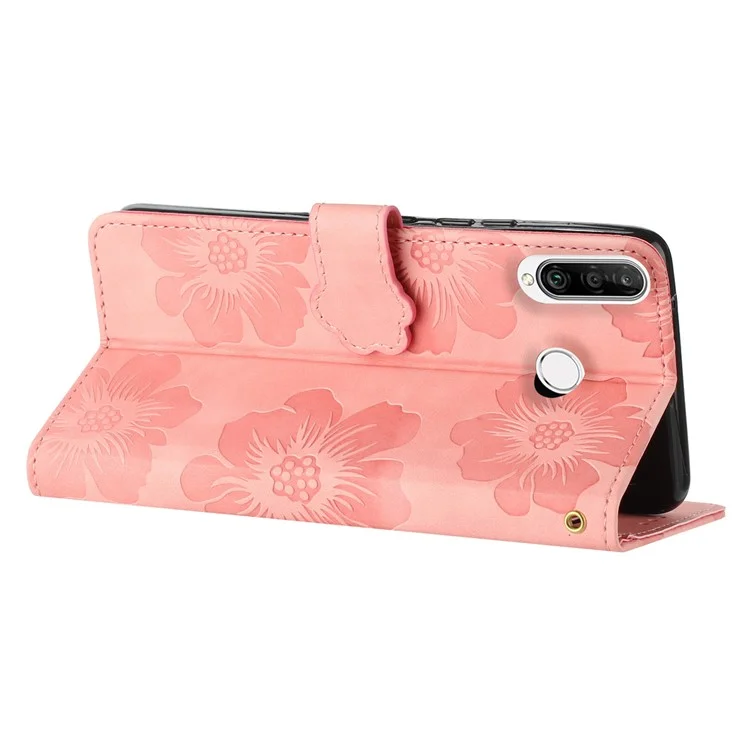 Flip Wallet Case for Huawei P30 Lite / P30 Lite New Edition / nova 4e , PU Leather Flowers Imprinted Stand Phone Cover - Pink