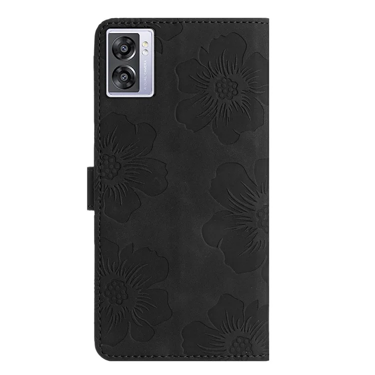 Custodia in pelle PU per Oppo A57 (2022) 5G / A77 5G, Copertina telefonica con fiori stampati - Nero